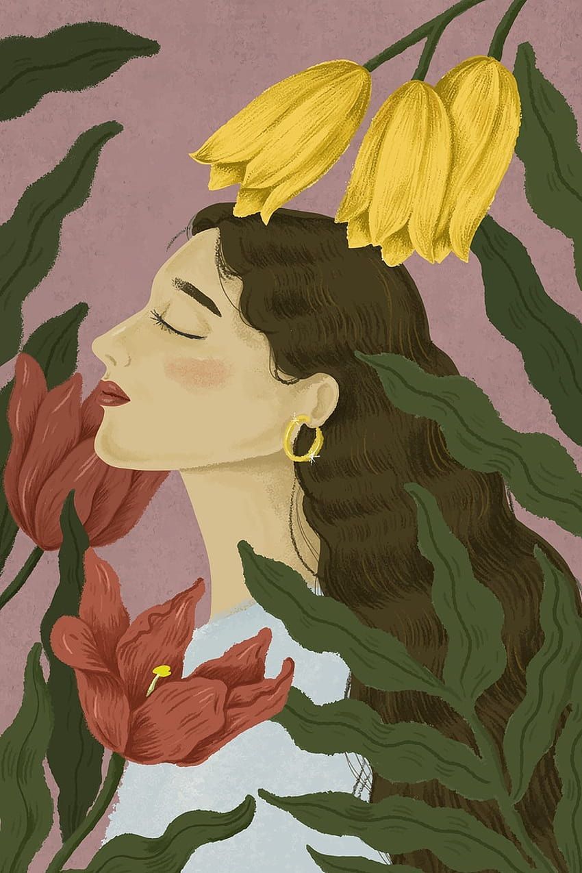 A woman with flowers in her hair and on the ground - Mexico