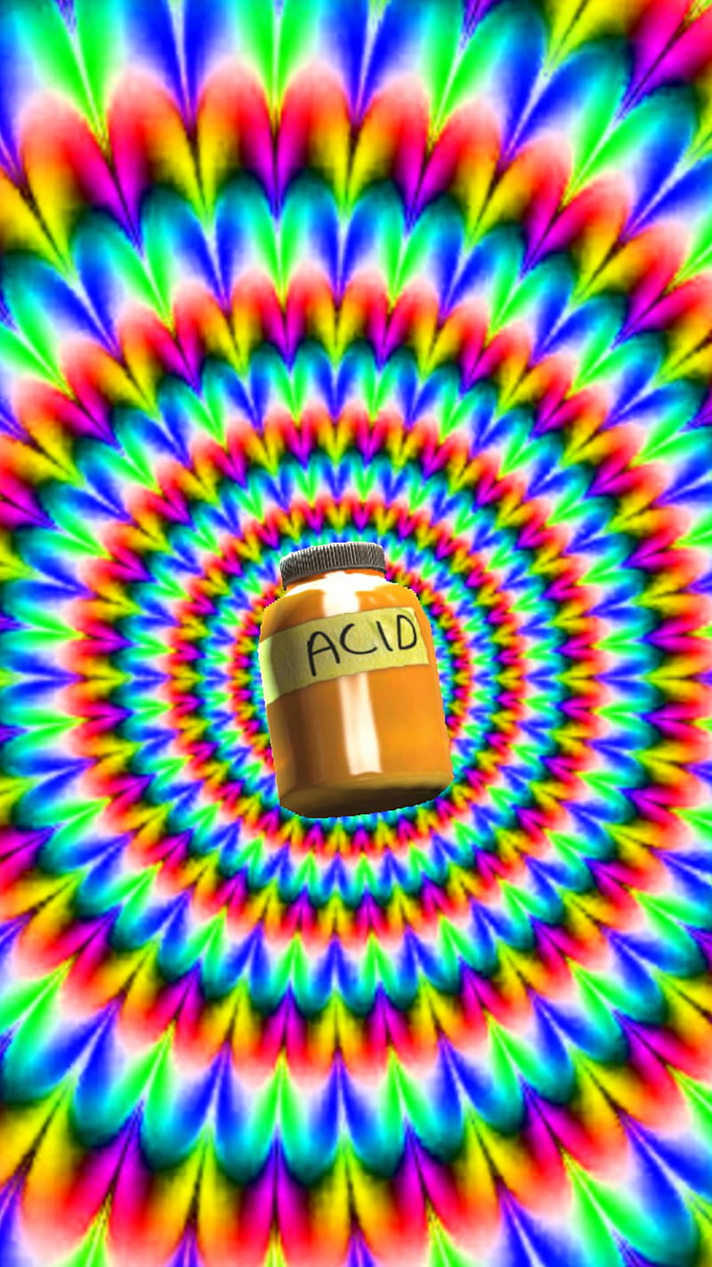 A jar of acid surrounded by a swirling rainbow pattern - Rainbows, trippy