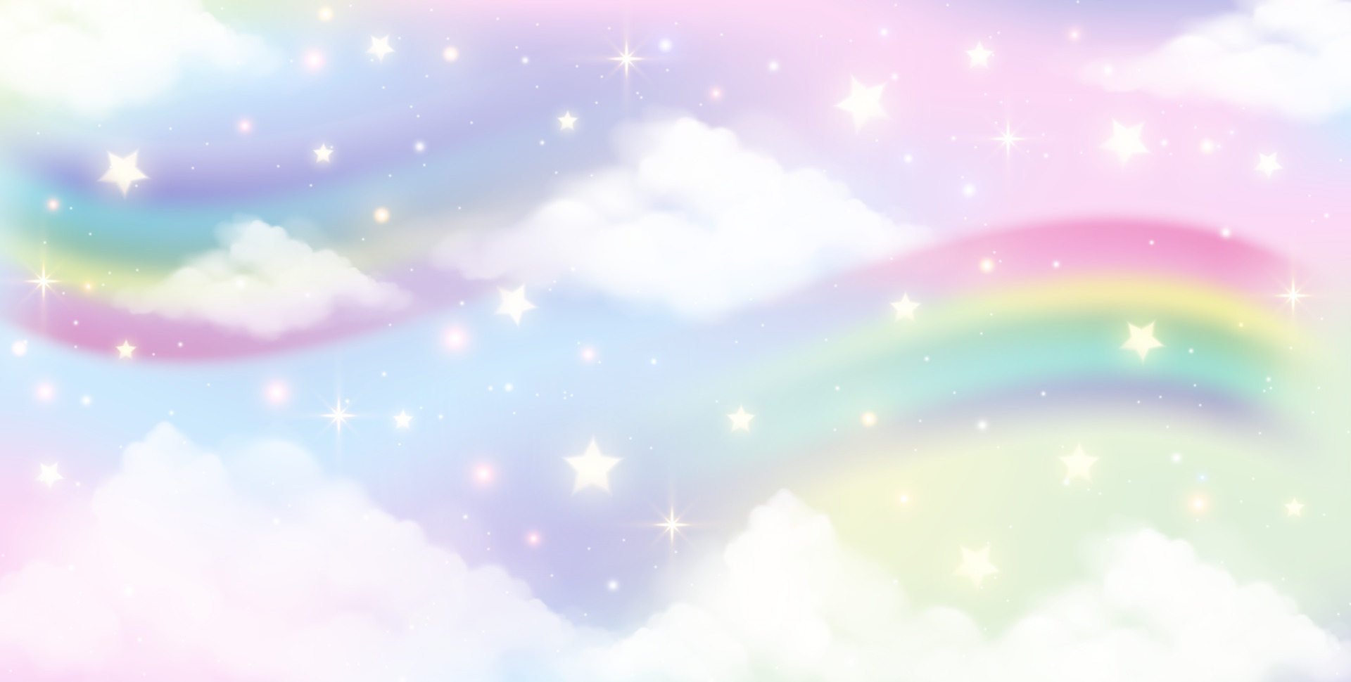 A pastel colored wallpaper with clouds and stars - Rainbows