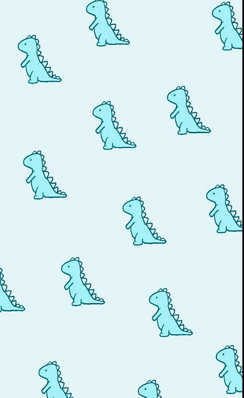 Blue background, cute dinosaur wallpaper, different sizes of the dinosaur, drawn with blue - Dinosaur