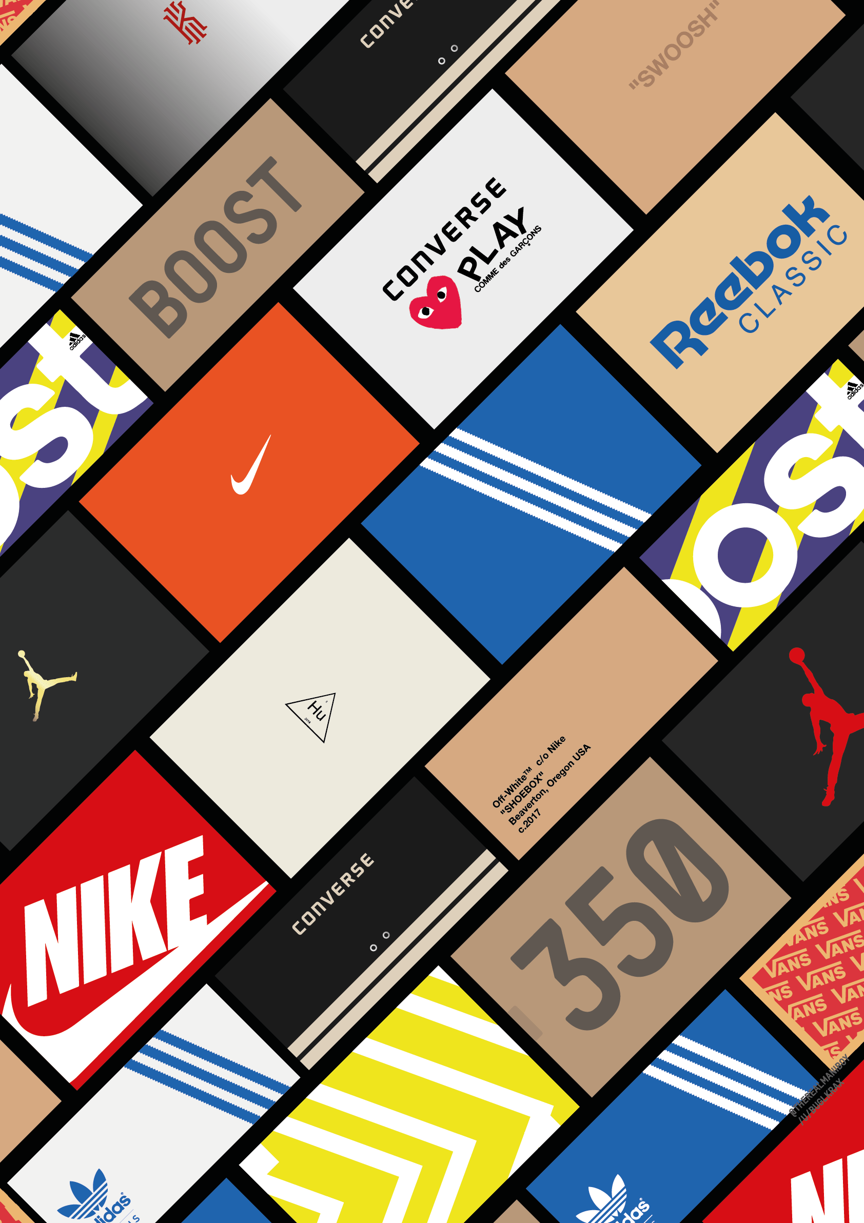 A collection of logos from various brands - Shoes, Nike, Converse