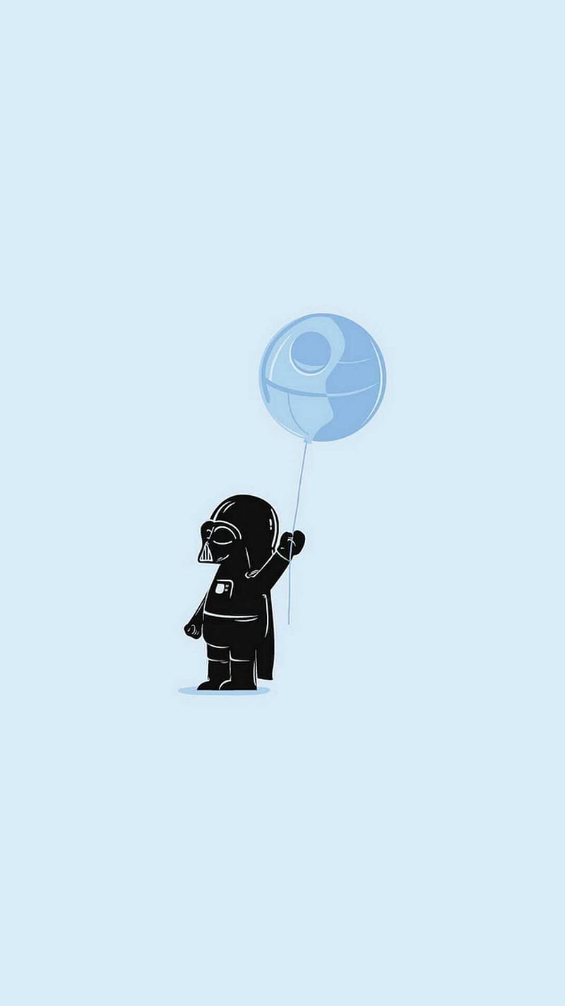 A black and white cartoon character holding up an inflatable balloon - Star Wars