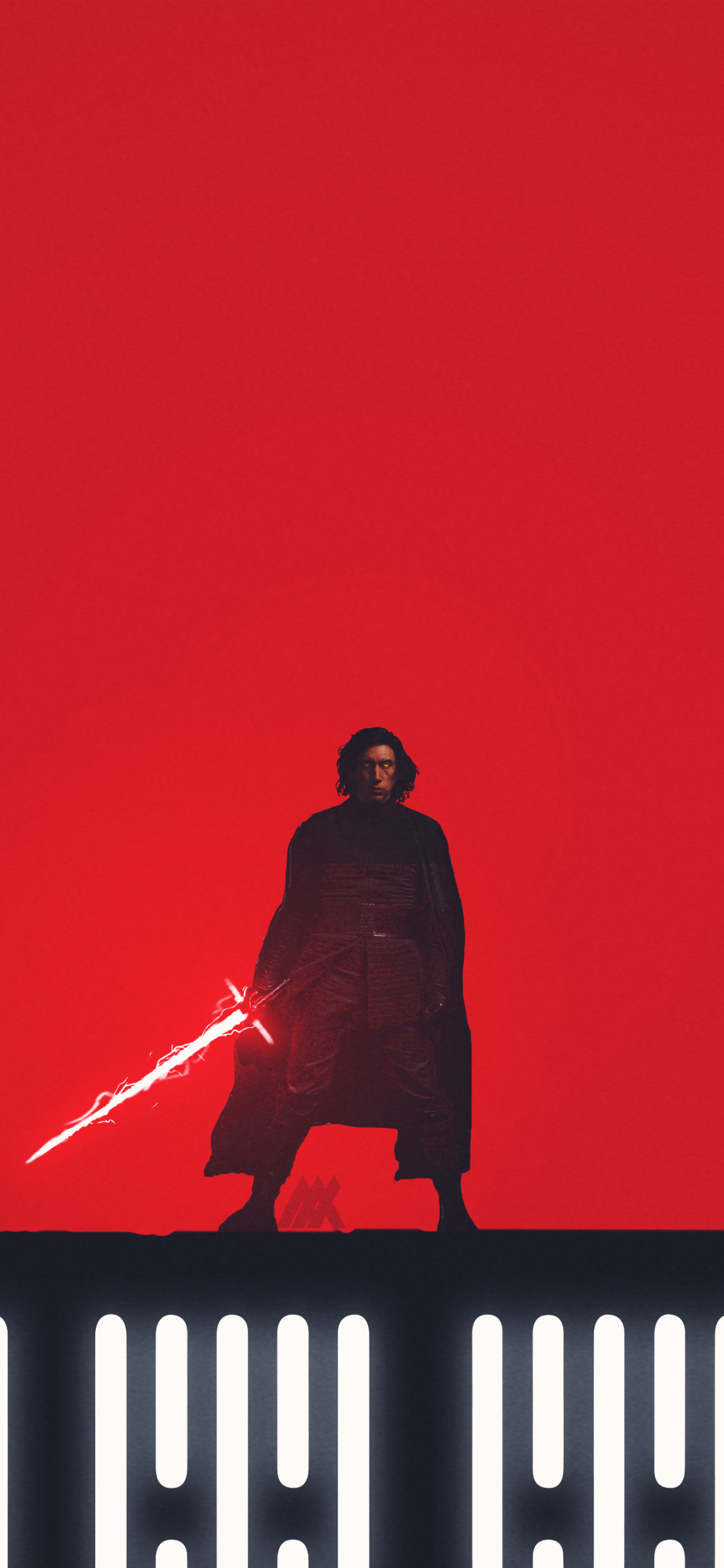 Kylo Ren standing on a roof with a red background - Star Wars