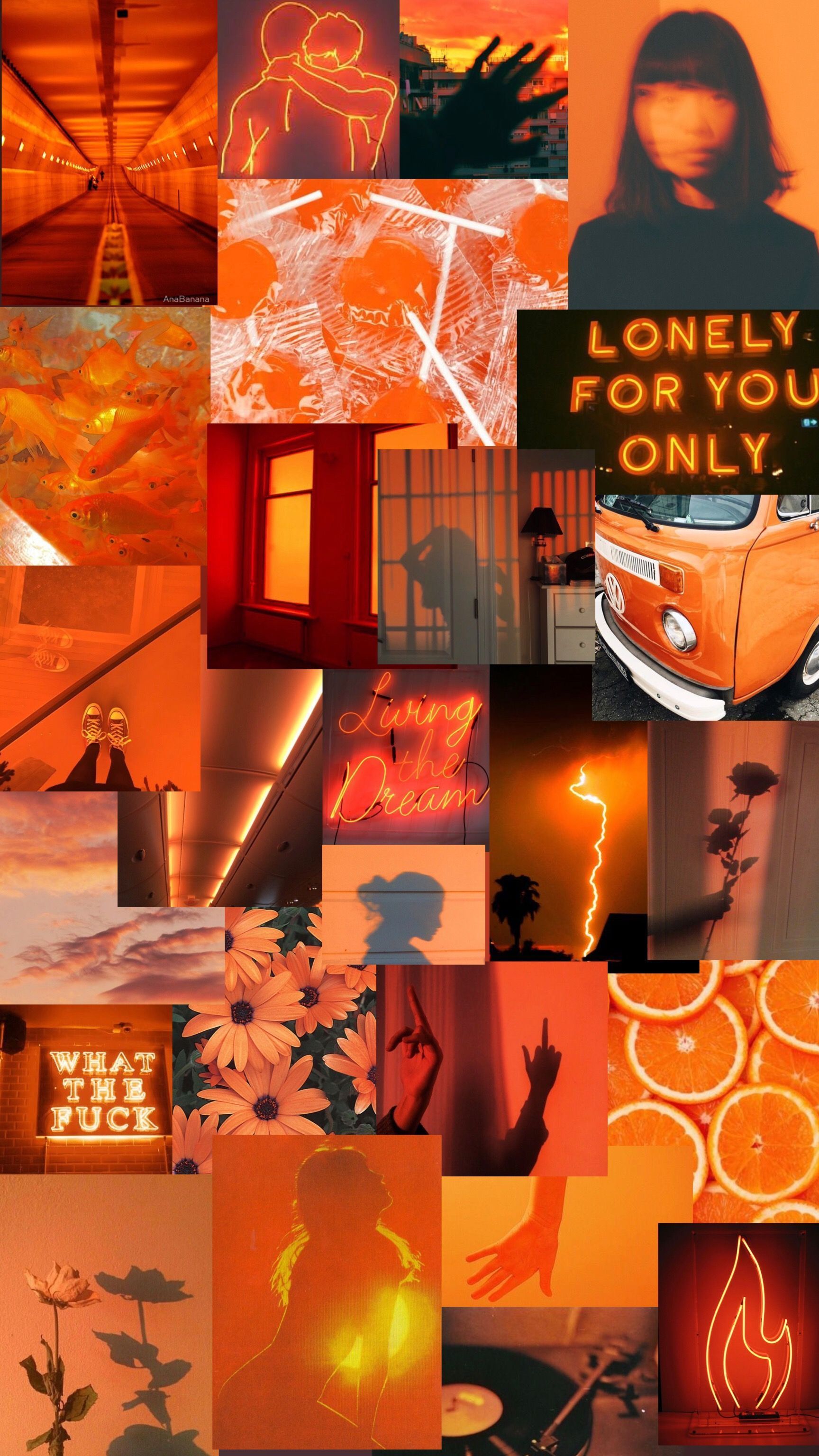 A collage of images with orange and yellow colors - Neon orange, orange, dark orange