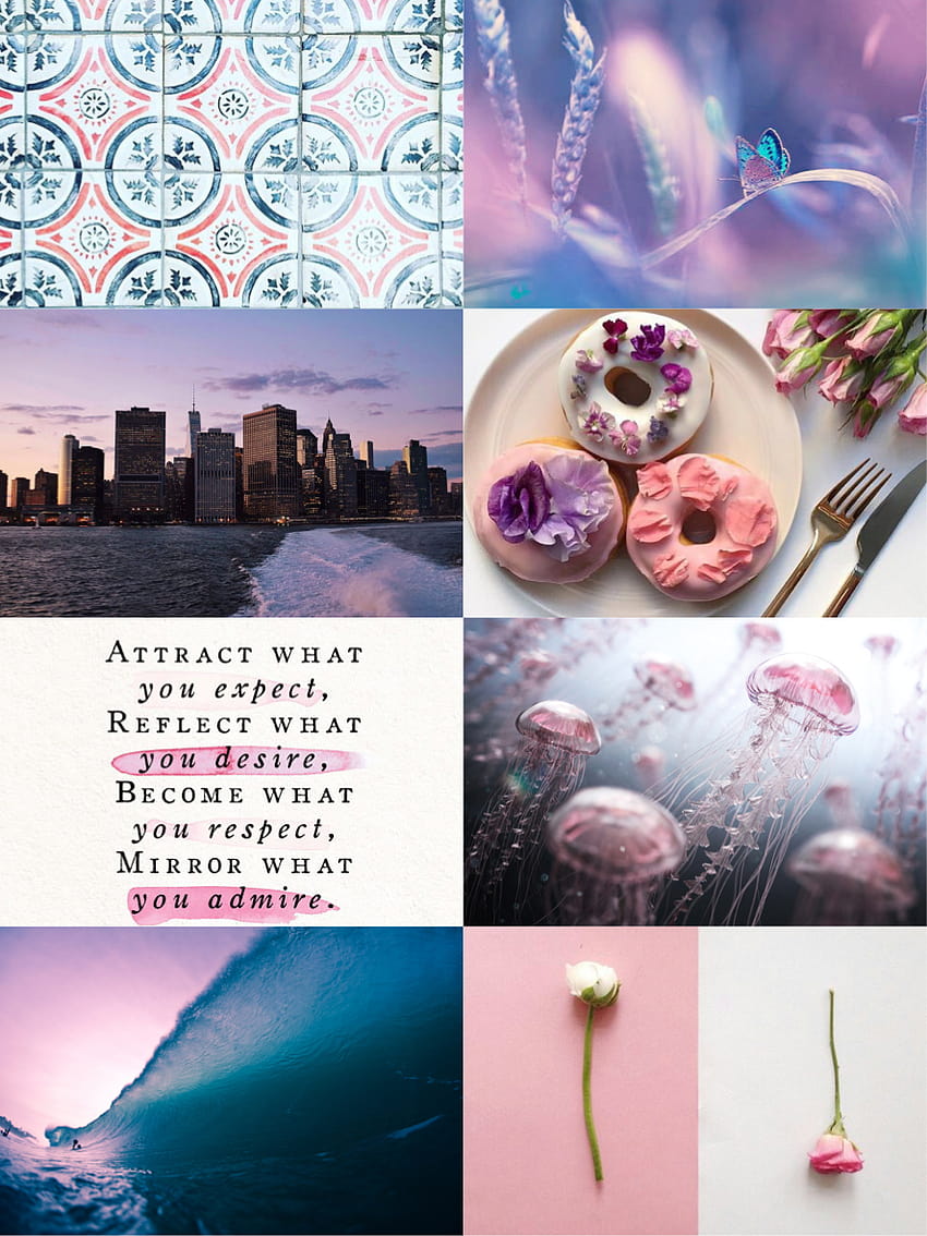 A collage of images including flowers, donuts, a skyline and a quote. - Capricorn