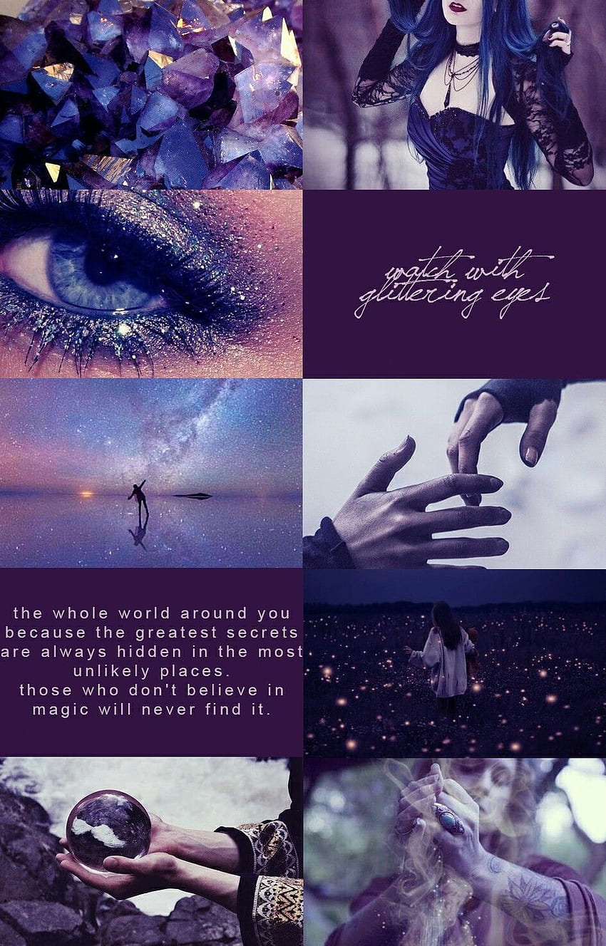 Aesthetic collage with a quote about magic and a picture of a girl with blue hair - Aquarius