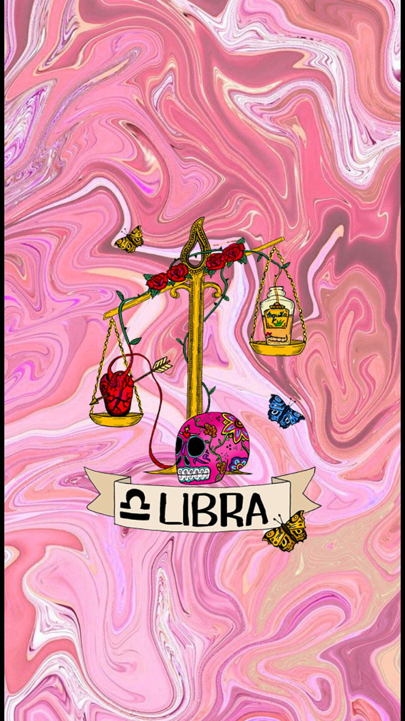 IPhone wallpaper of libra zodiac sign with a pink marble background - Libra