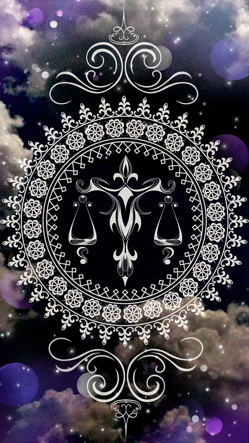 Mandala Libra, astrology, clouds, fortune, mystical, occult, scales, tribal, HD phone wallpaper