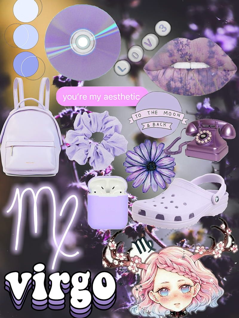 A purple background with various items on it - Virgo