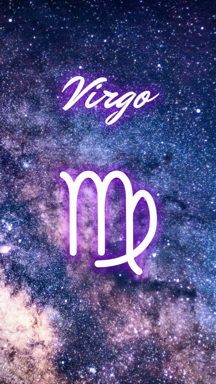 IPhone wallpaper with Virgo zodiac sign on a purple and blue galaxy background - Virgo