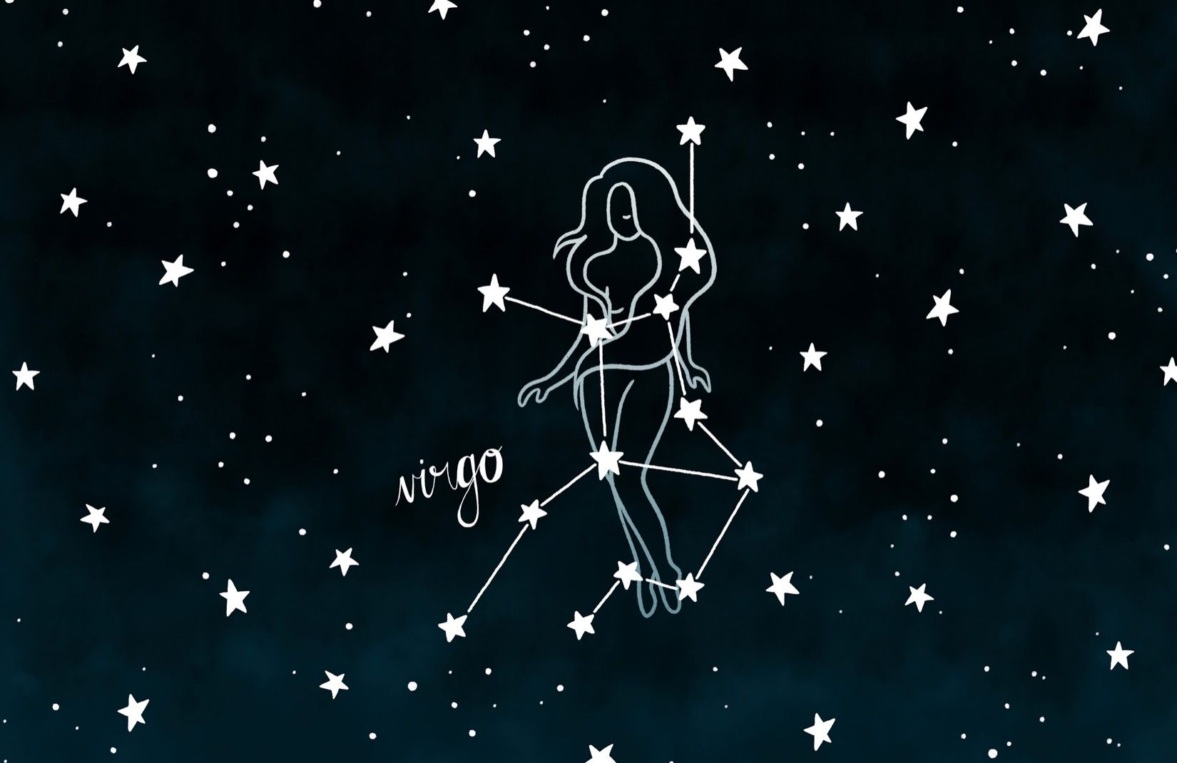 A woman is standing on the stars with her name written in white - Virgo