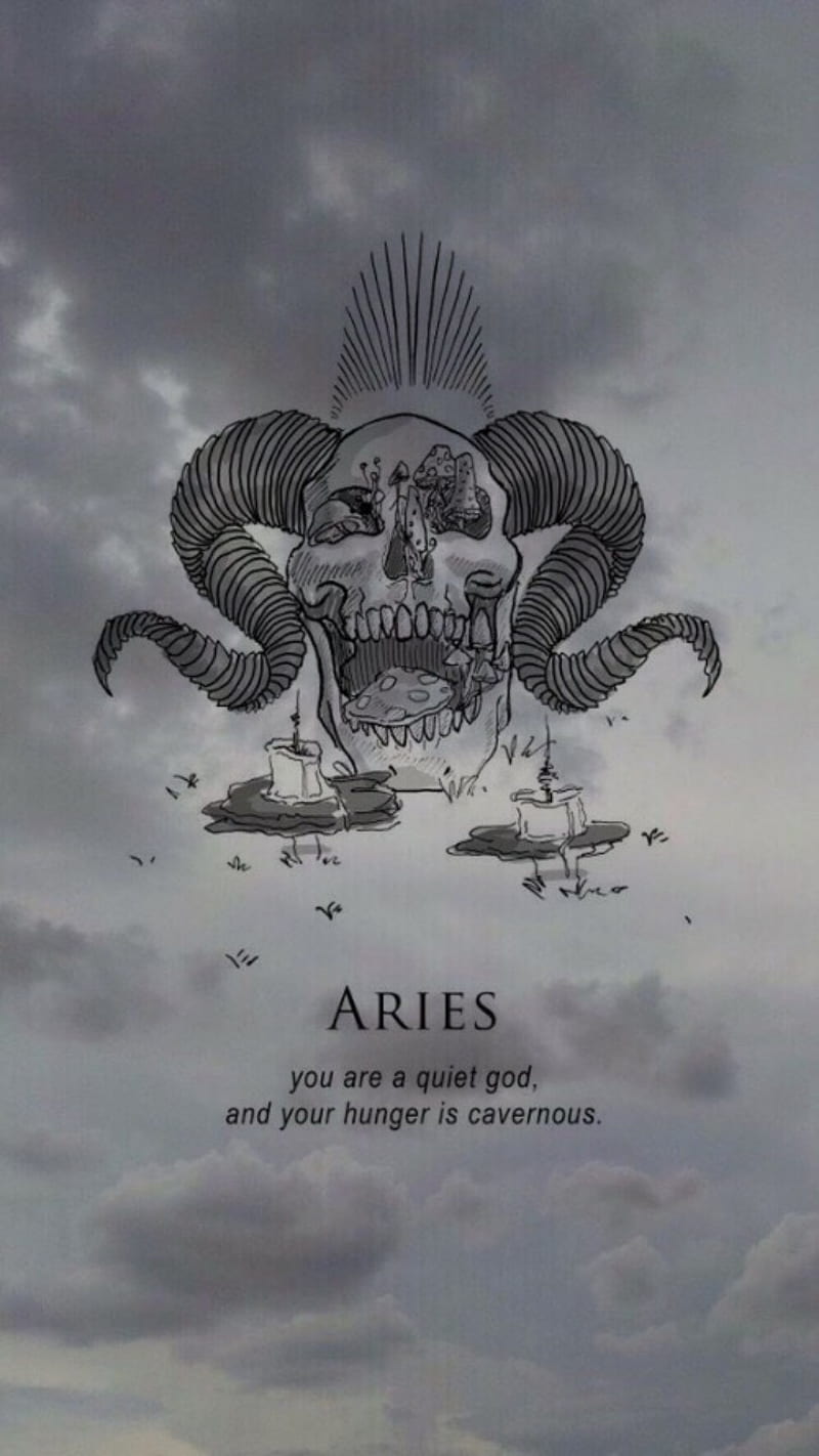 Aries, clouds, designs, ram, skull, zodiac signs, HD phone wallpaper