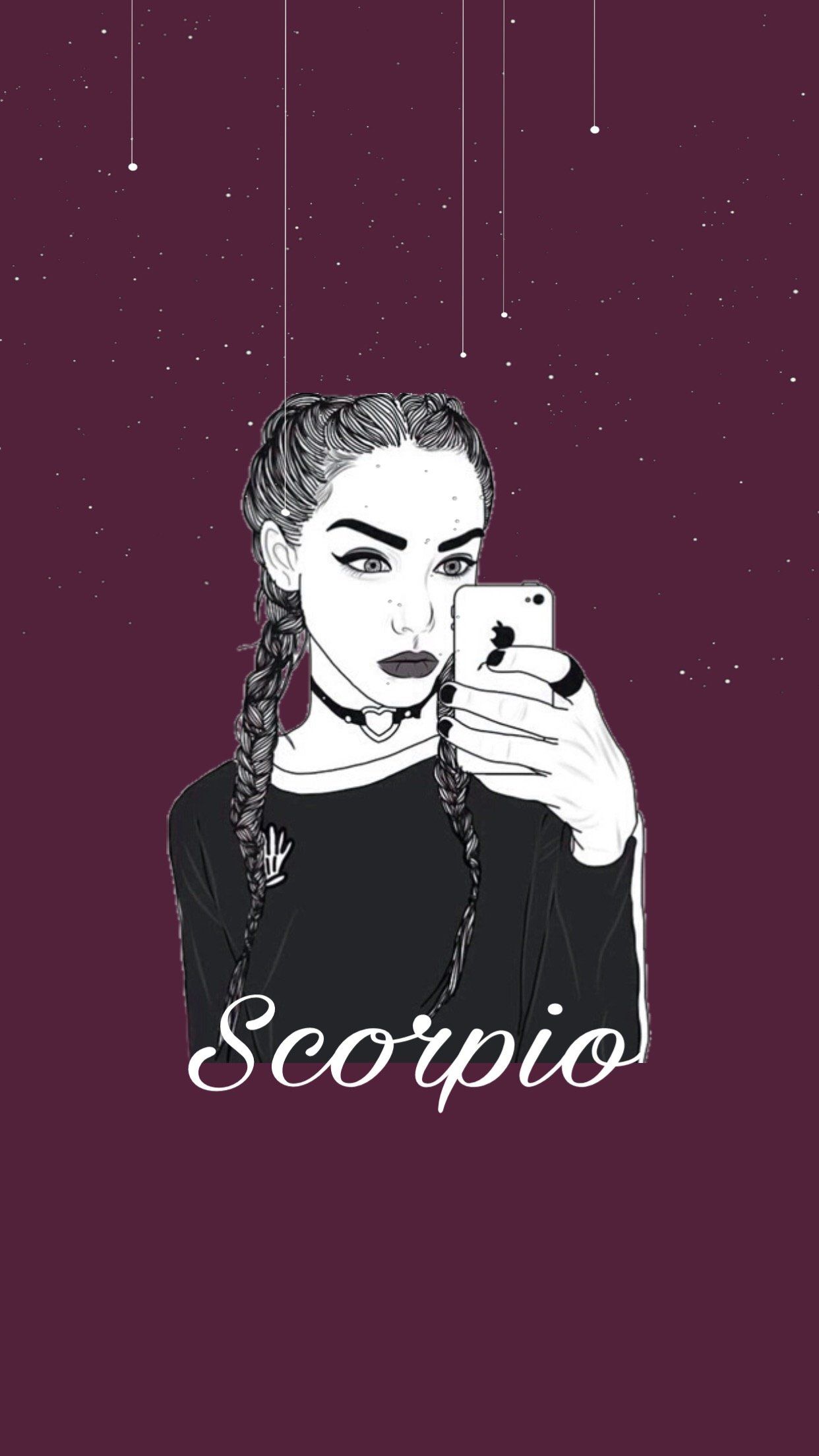 A woman holding her phone and looking at the sky with stars - Scorpio