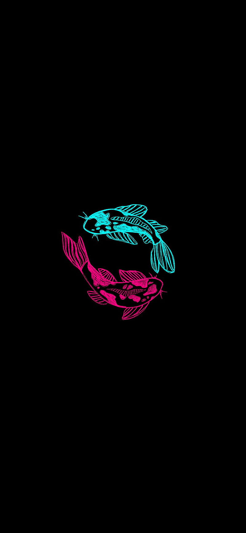A neon pink and blue koi fish on a black background - Pisces