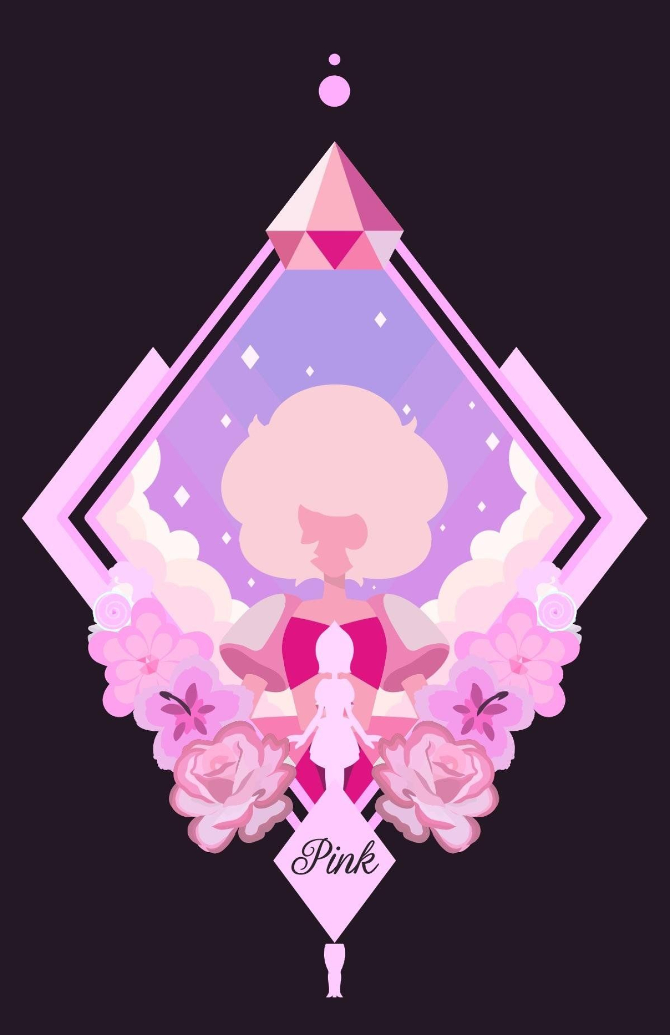 A cartoon character with pink hair and flowers - Diamond