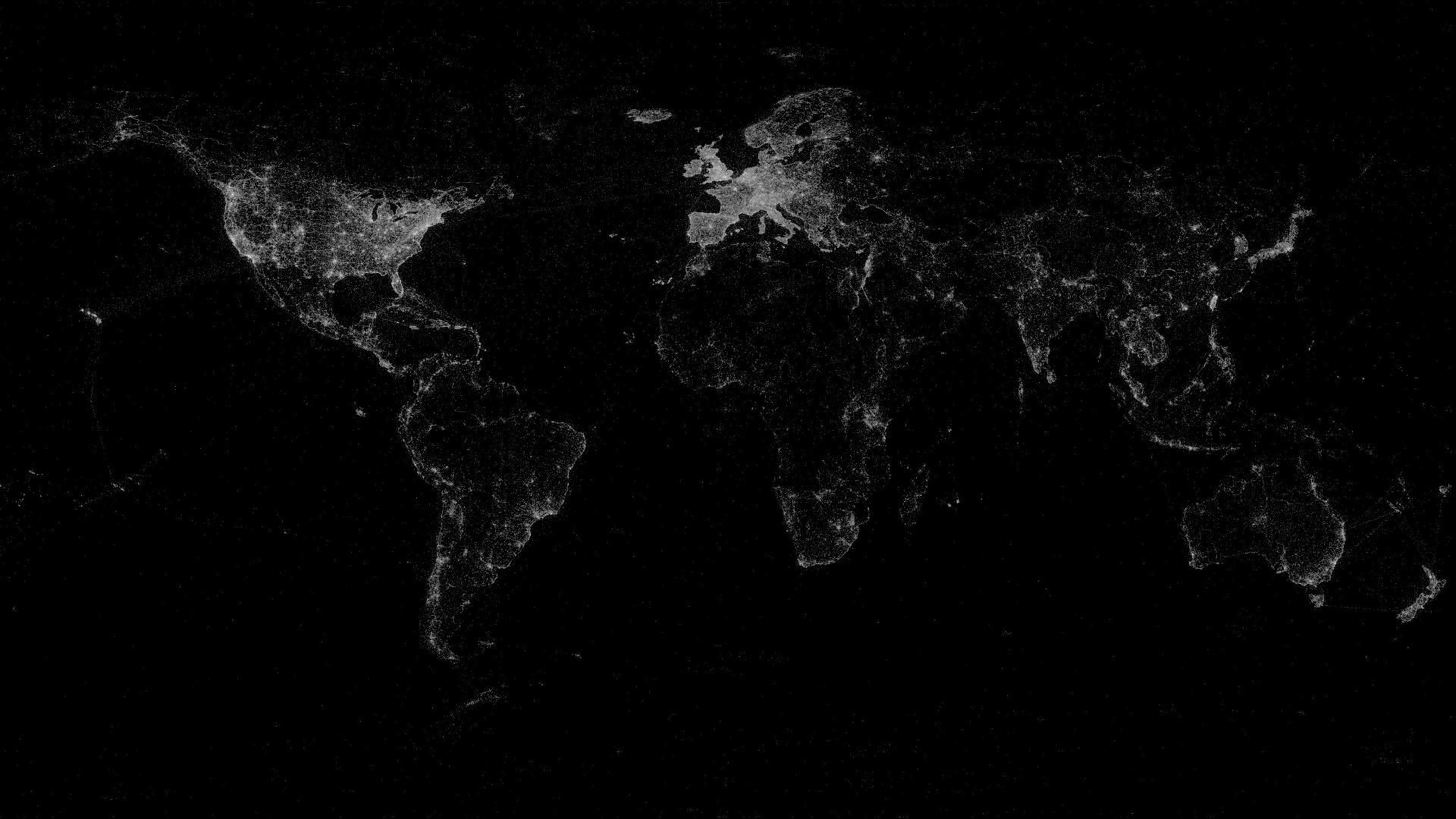 Black and white world map wallpaper. - 1920x1080