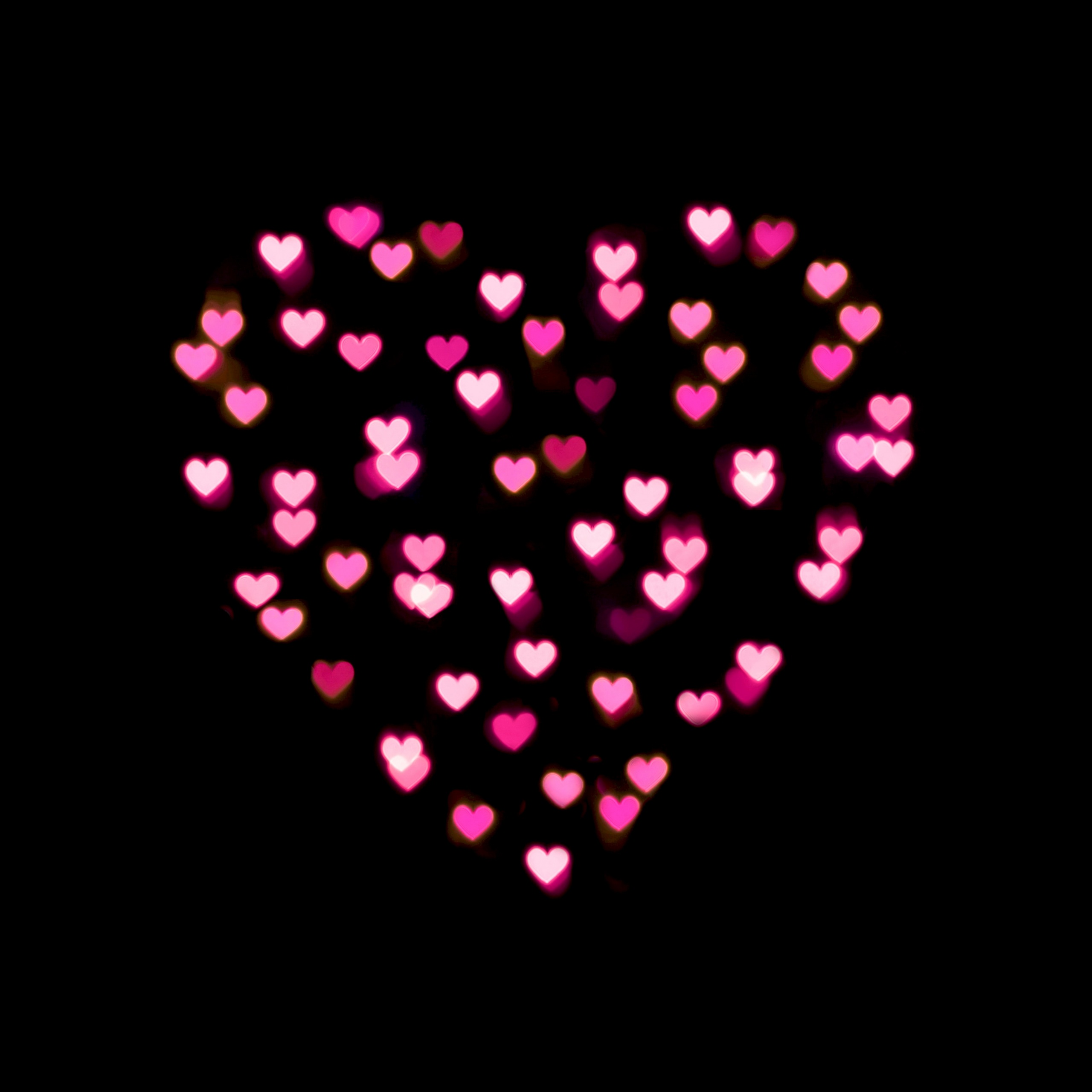 Love Heart Wallpaper 4K, Pink Hearts, Lights, Black Dark