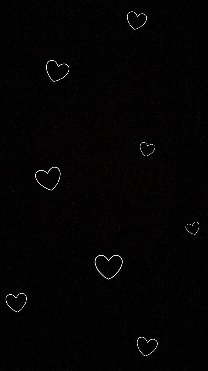 Black and white wallpaper with white hearts on a black background - Black heart
