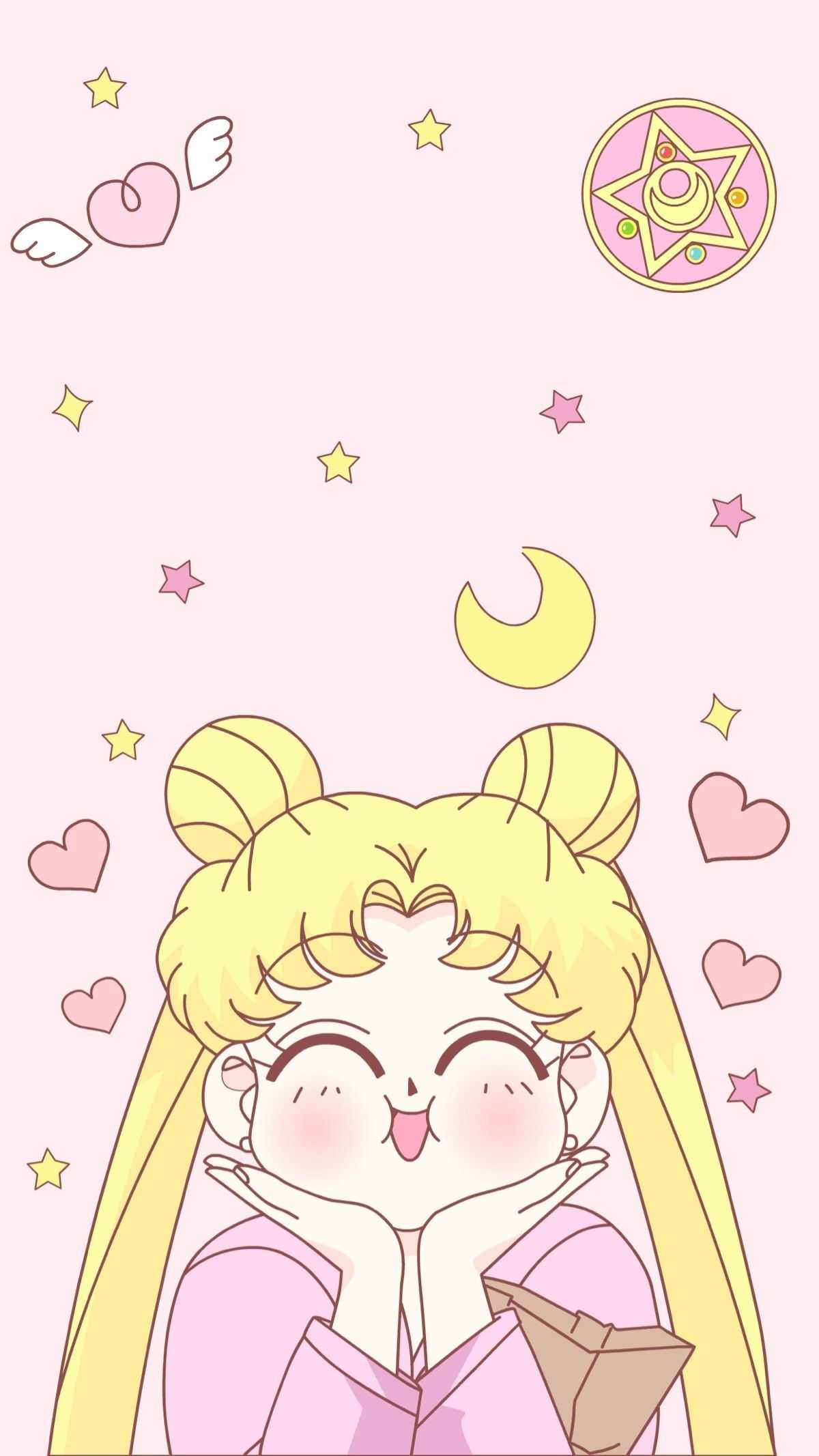 A cute cartoon girl with stars and hearts - Sailor Moon