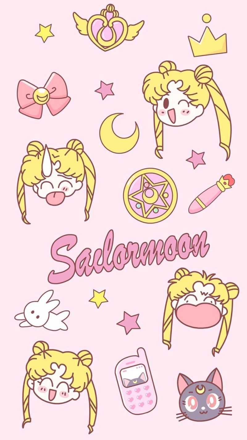 Sailor moon phone wallpaper, pink background, all characters, sailor moon characters - Sailor Moon