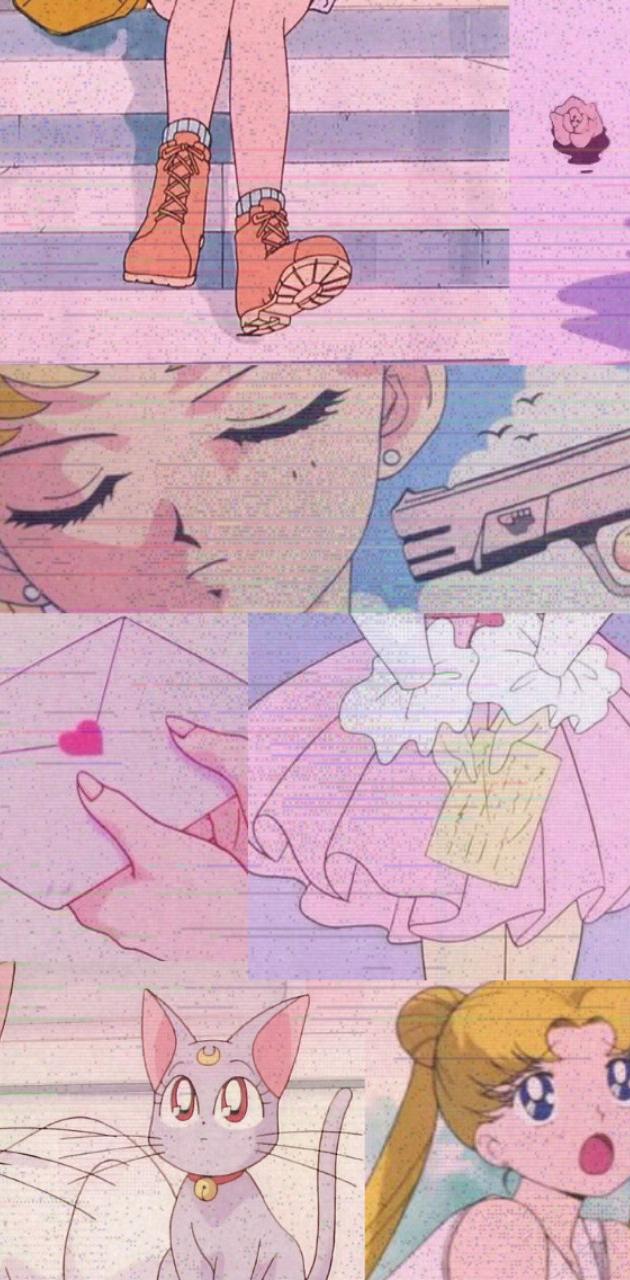 A collage of cartoon characters with guns - Sailor Moon