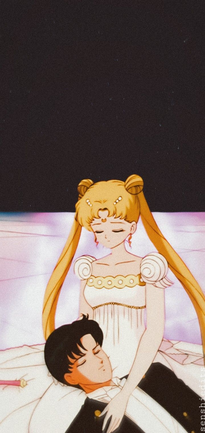 A cartoon of two people in wedding attire - Sailor Moon