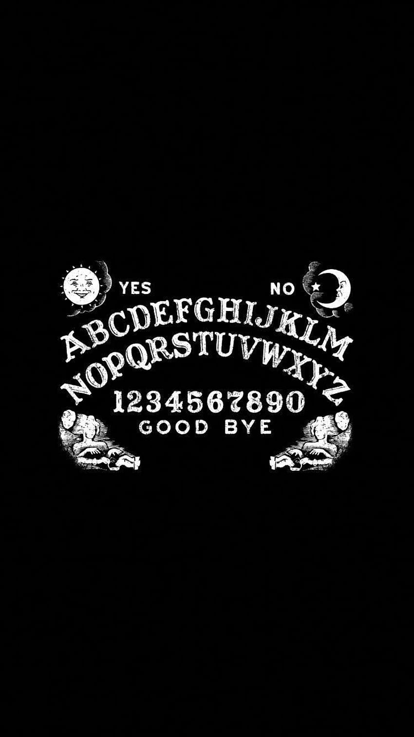 A black and white ouija board with a moon and star design - Horror