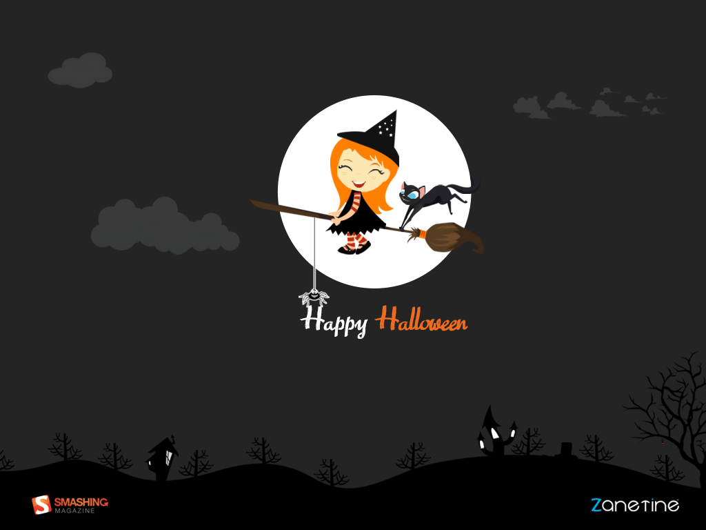 A witch flying on a broomstick with a cat on a dark night. - Horror