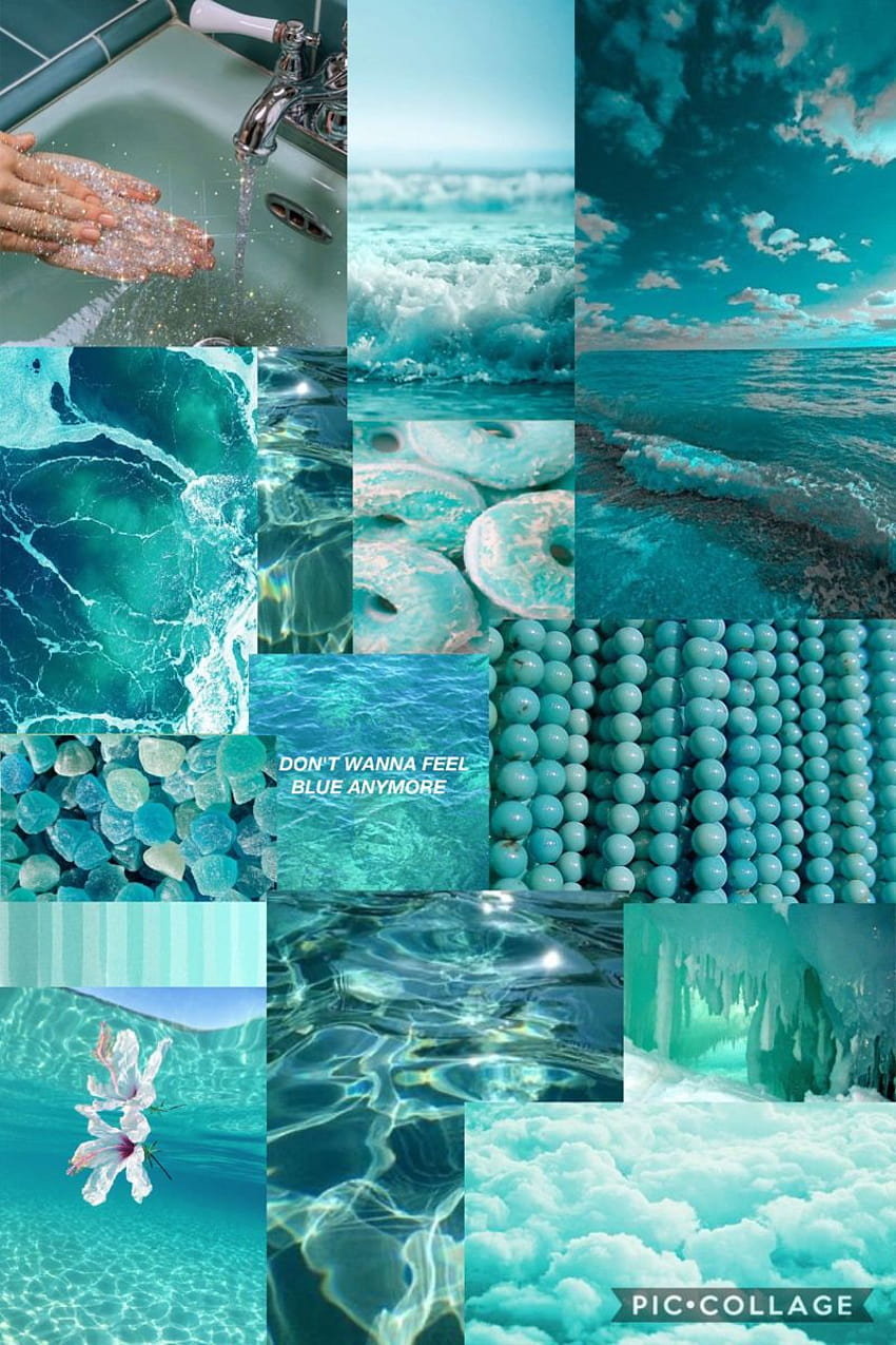 A collage of blue aesthetic pictures. - Turquoise, teal, cyan