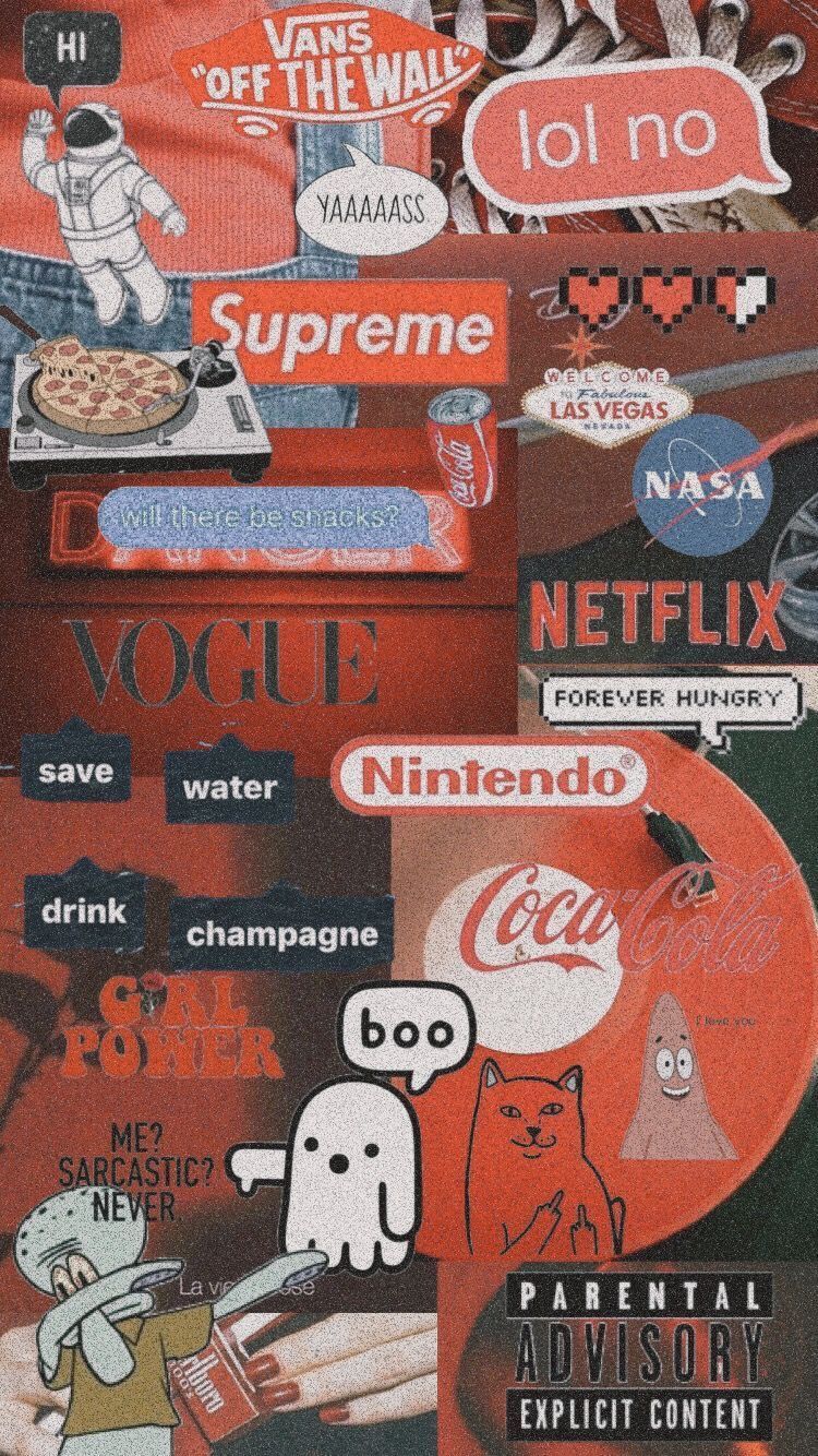 Aesthetic background with Supreme, Coca Cola, and other brands. - Netflix, NASA