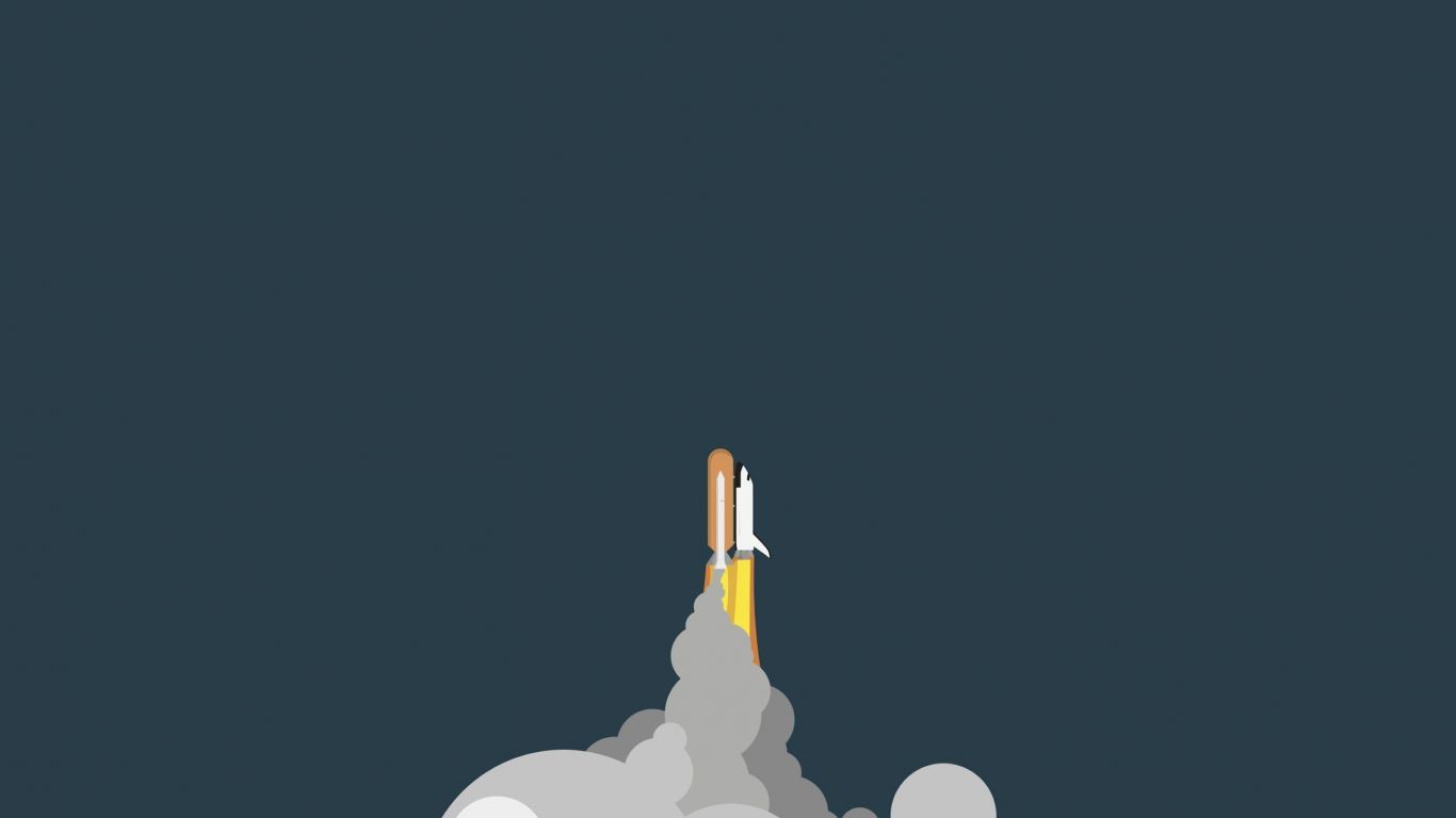 Minimalistic wallpaper of a space shuttle taking off - 1366x768