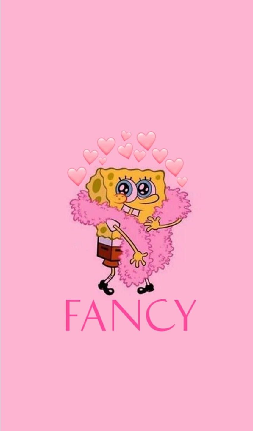 Spongebob squarepants, dressed in pink, with hearts around him, pink background, wallpaper for girls, fancy written in pink - Profile picture
