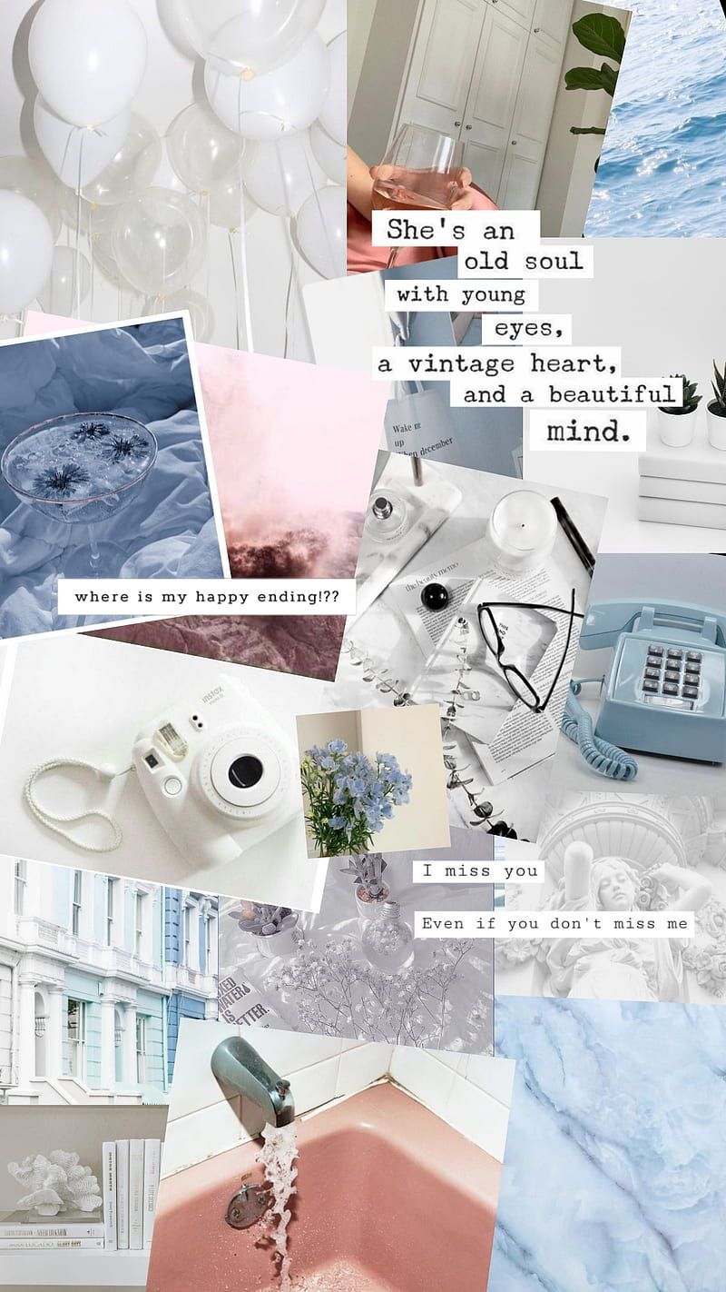 Blue pink aesthetic, dirty pink, light blue, quotes, vintage, white, HD phone wallpaper