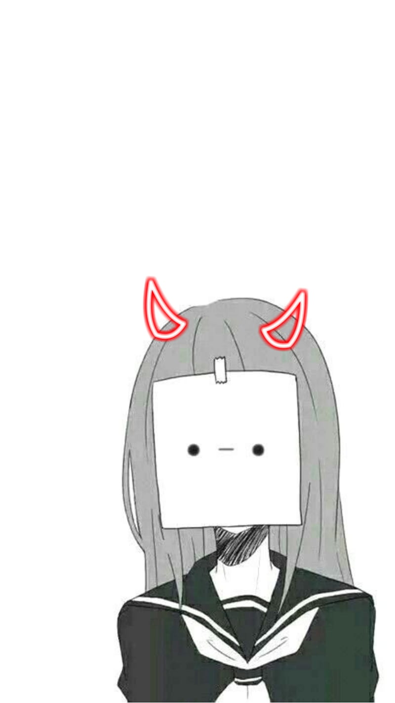 A cartoon girl with grey hair and red horns dressed in a school uniform. - Anime girl, kawaii