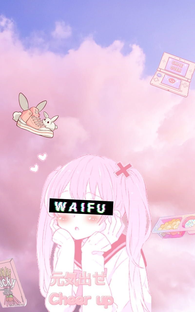 Aesthetic Pink Anime, cute, girl, waifu, HD phone wallpaper