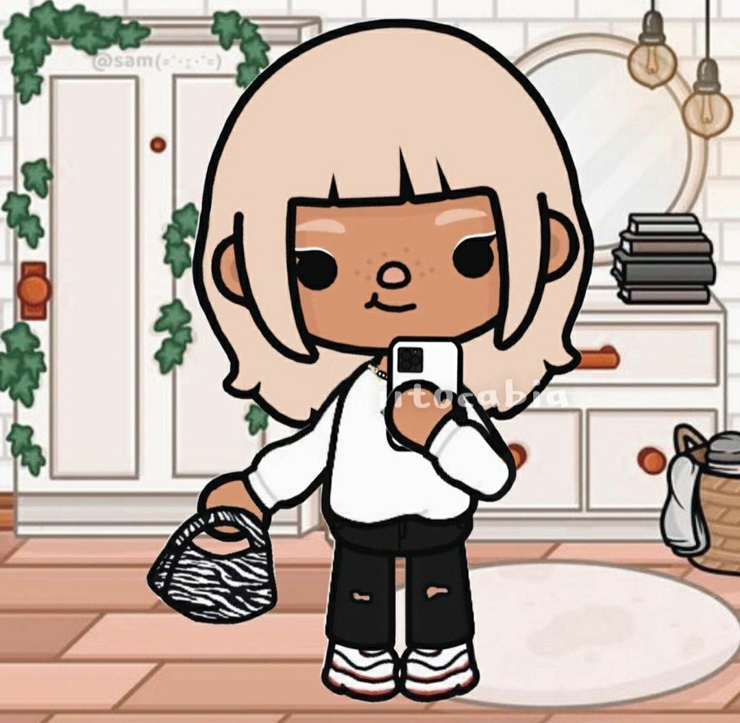 A cartoon girl in the bathroom - Toca Boca