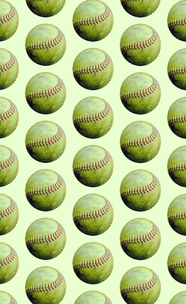 A pattern of baseballs on green background - Softball