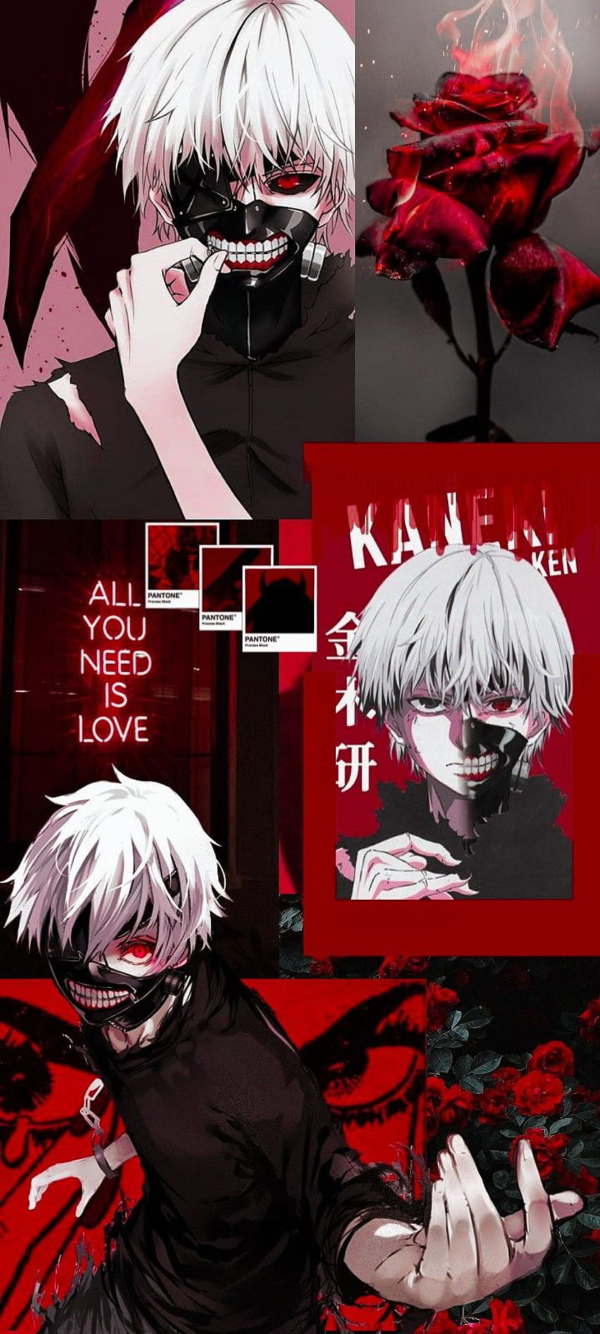 Tokyo Ghoul anime phone wallpaper background aesthetic with Kaneki Ken and red rose - Tokyo Ghoul