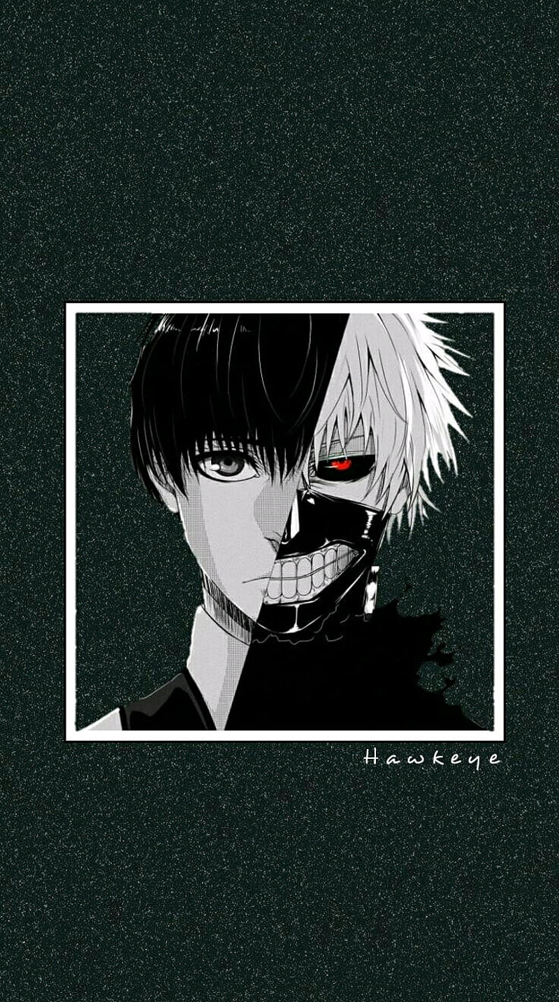 A black and white image of two people with red eyes - Tokyo Ghoul