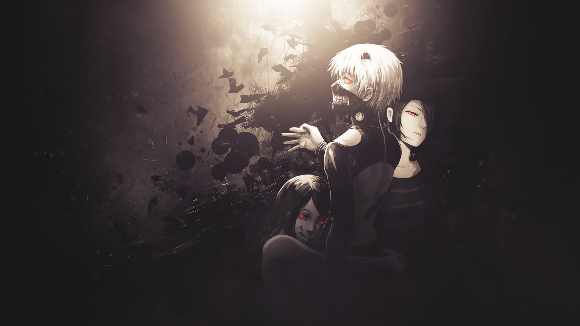 A couple of people sitting on the ground - Tokyo Ghoul