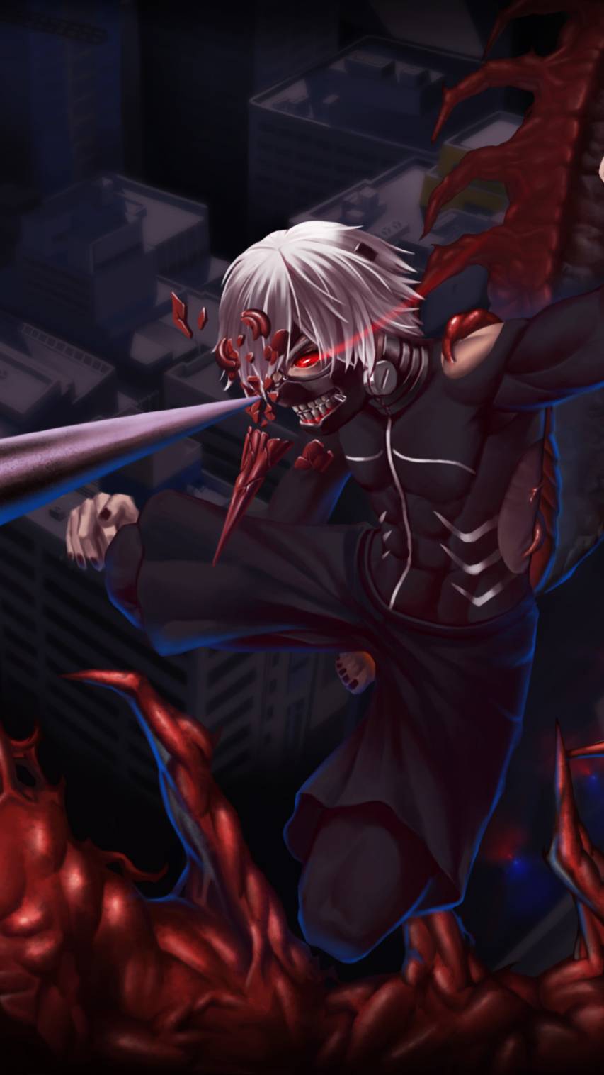 A man with white hair and black clothes is holding an axe - Tokyo Ghoul