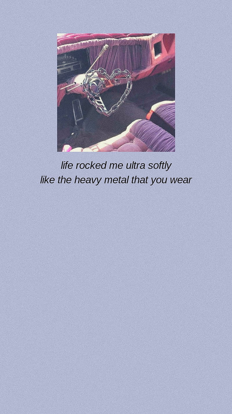 A purple car with the words he rocked until softly like an old man - Lana Del Rey