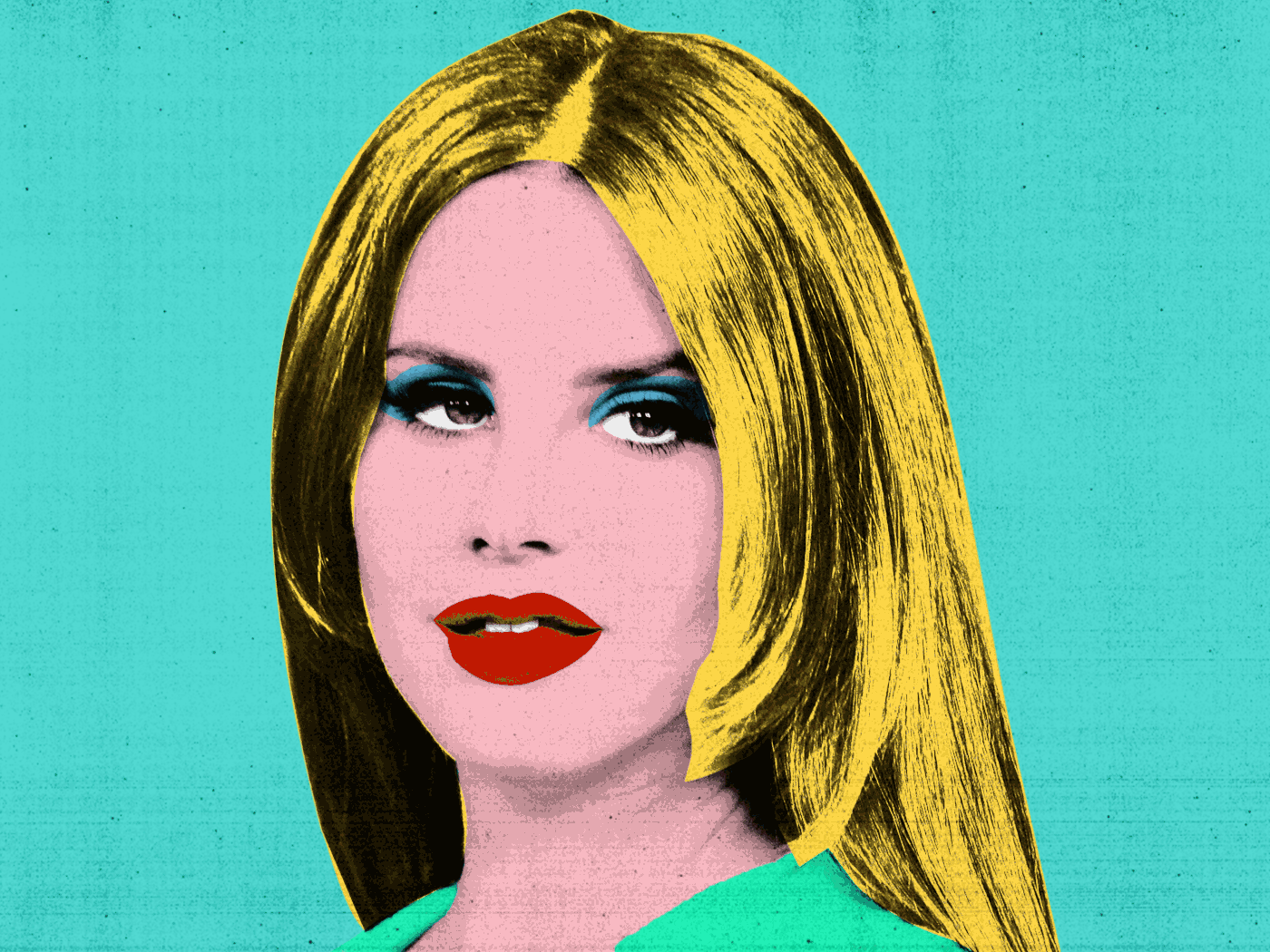 A portrait of a woman with bright makeup and blonde hair. - Lana Del Rey