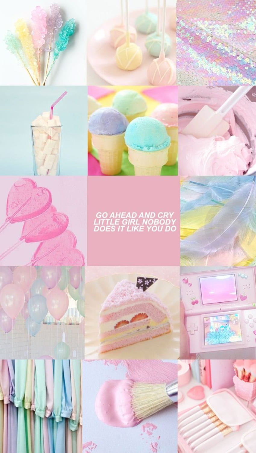 A collage of pictures with pink and purple colors - Pastel rainbow