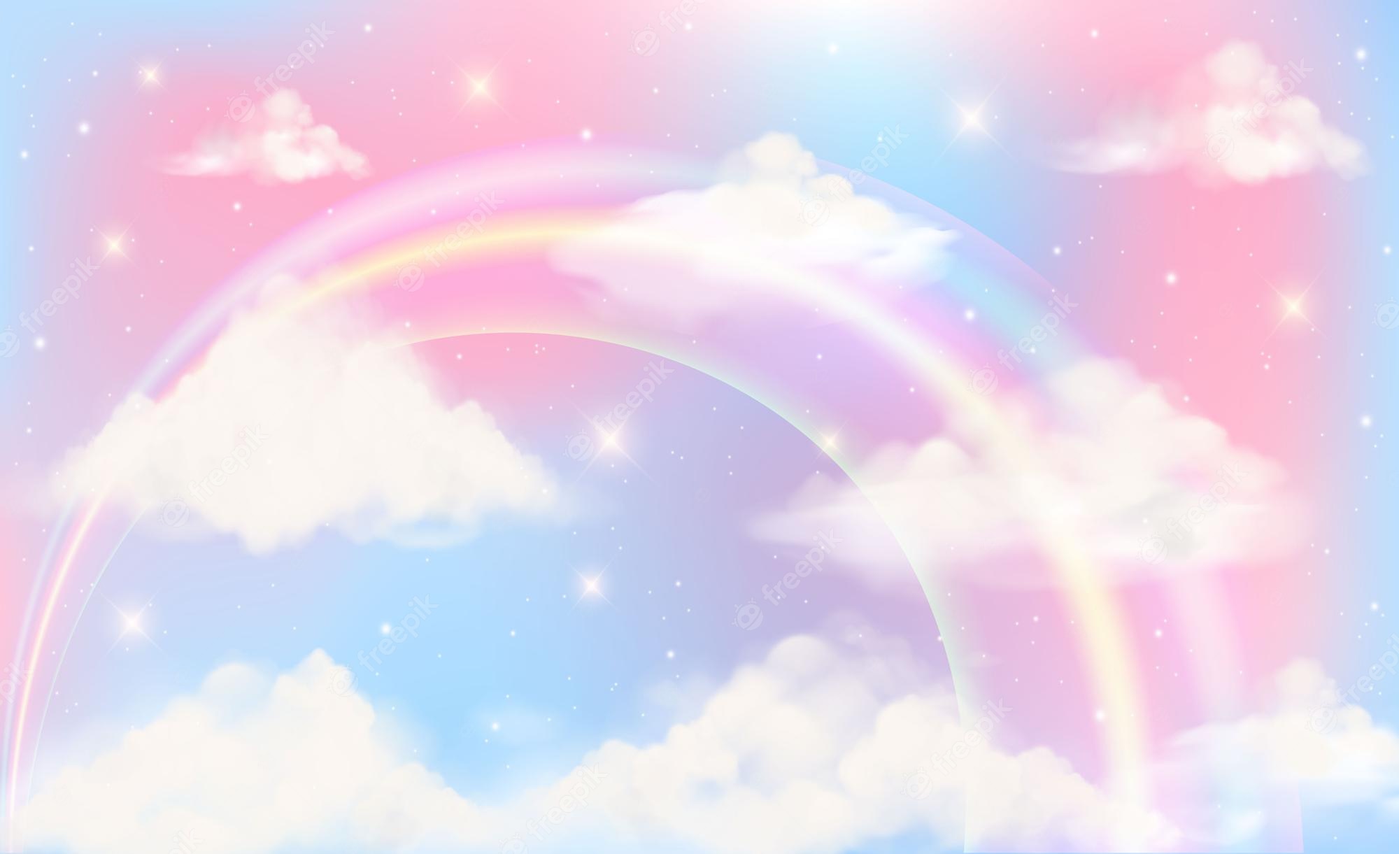 A rainbow and clouds background - Pastel rainbow
