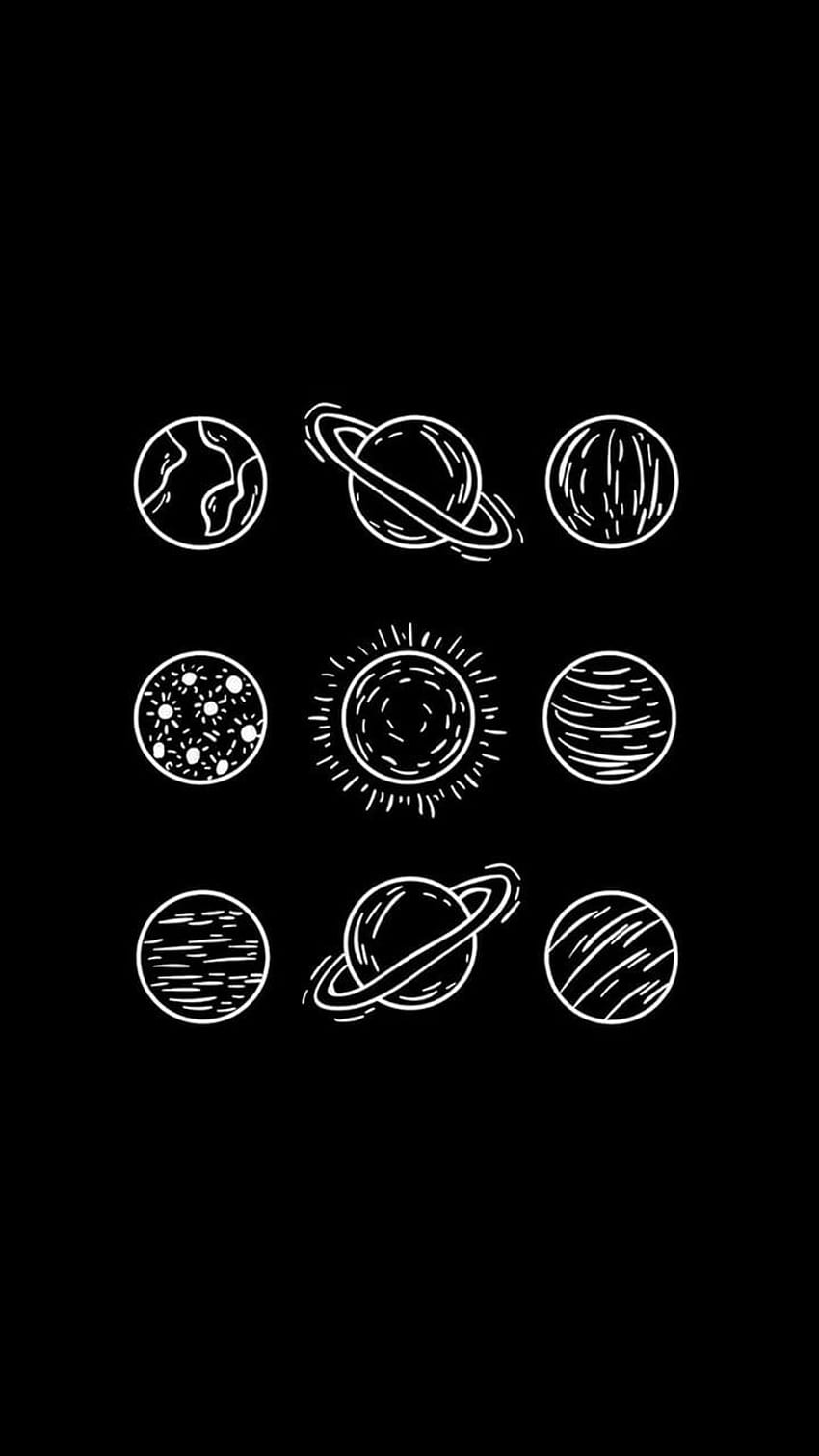 The solar system in white on a black background - Saturn, Atlas