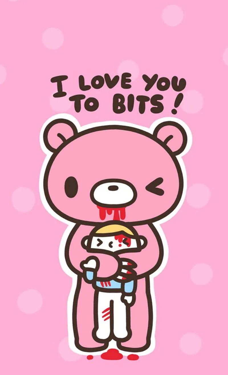 A pink bear holding an axe and saying i love you to bits - Punk, teddy bear