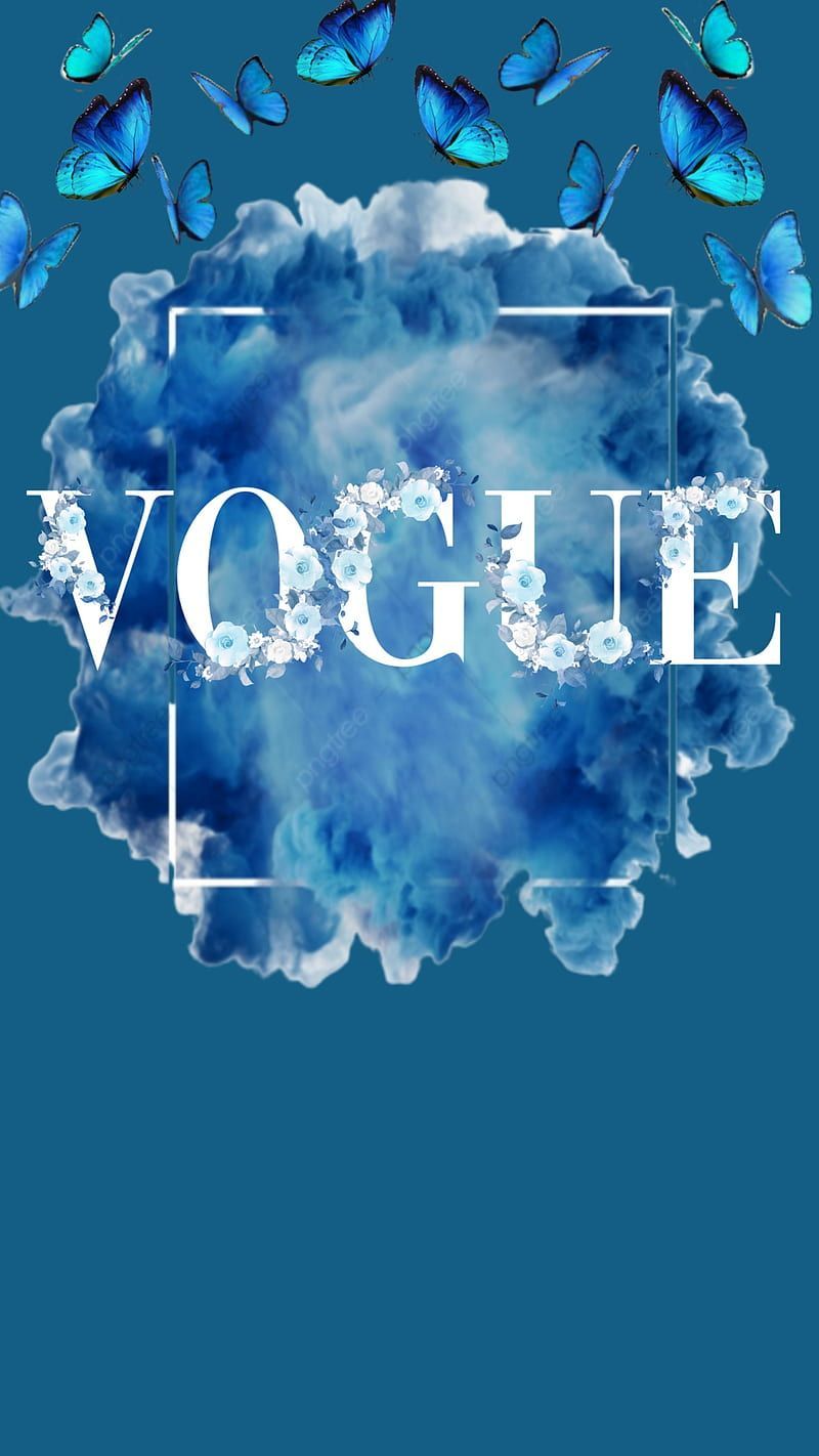 Vogue, aesthetic, blue, butterflies, flowers, pastel, vogue, HD phone wallpaper
