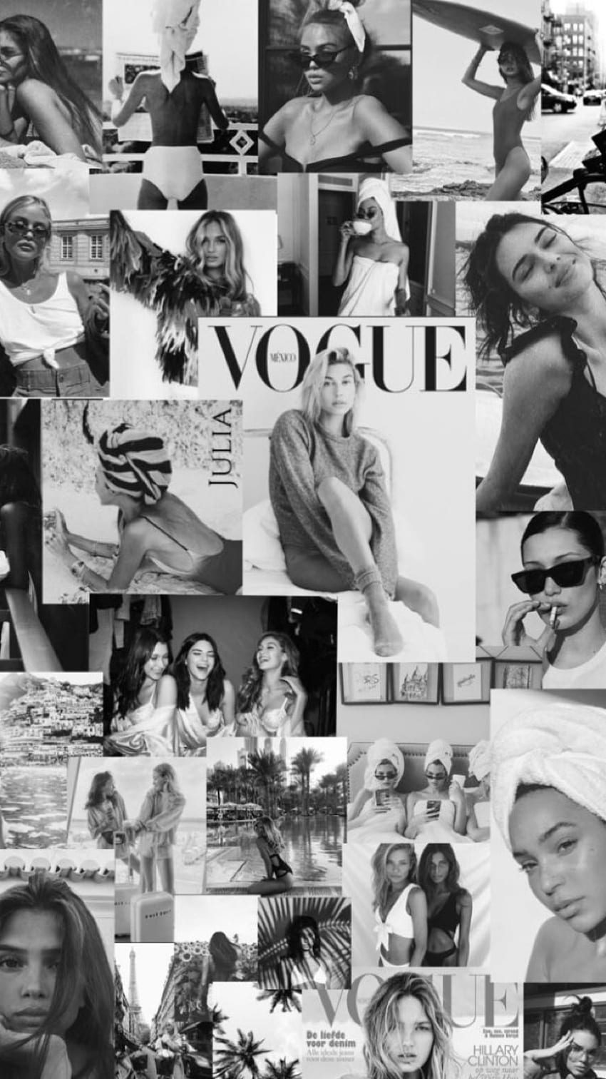 A collage of photos of models and magazine covers - Vogue