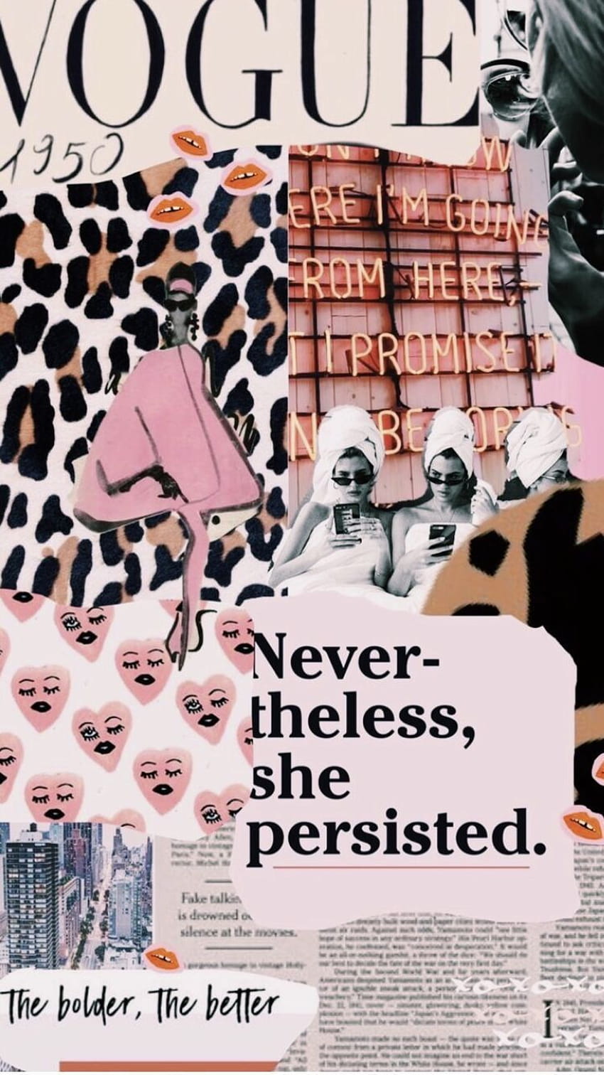 A collage of images including a Vogue magazine cover, a woman on a magazine cover, and a quote that says 